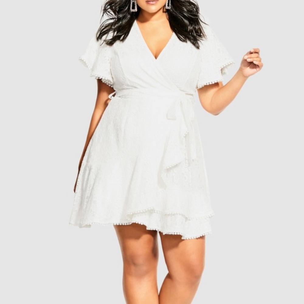 City Chic White Wrap Lace Mini Dress